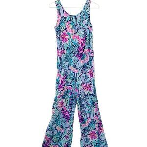 Lilly Pulitzer Girls Tropical Sleeveless Cotton Jumpsuit Multicolor Size XL (12-